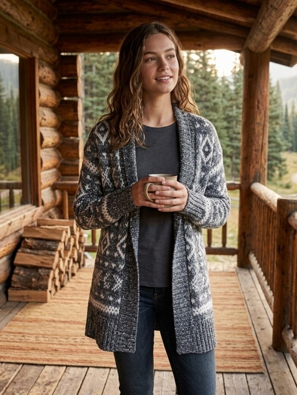 Aeropostale Cabincore Gray and White Knit Cardigan